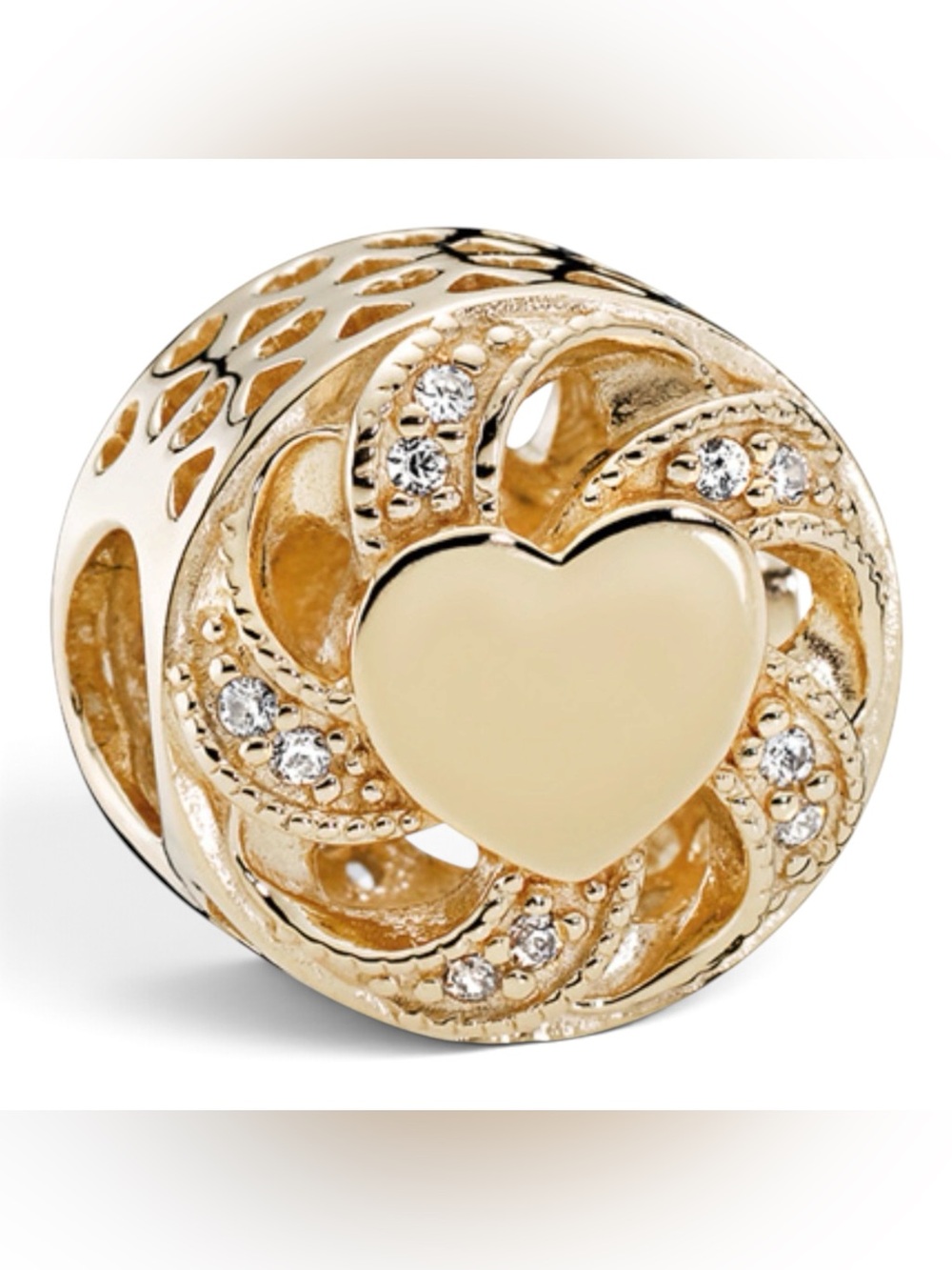 Retired Authentic Pandora 14K Gold “Ribbon Heart” Charm - 751004CZ